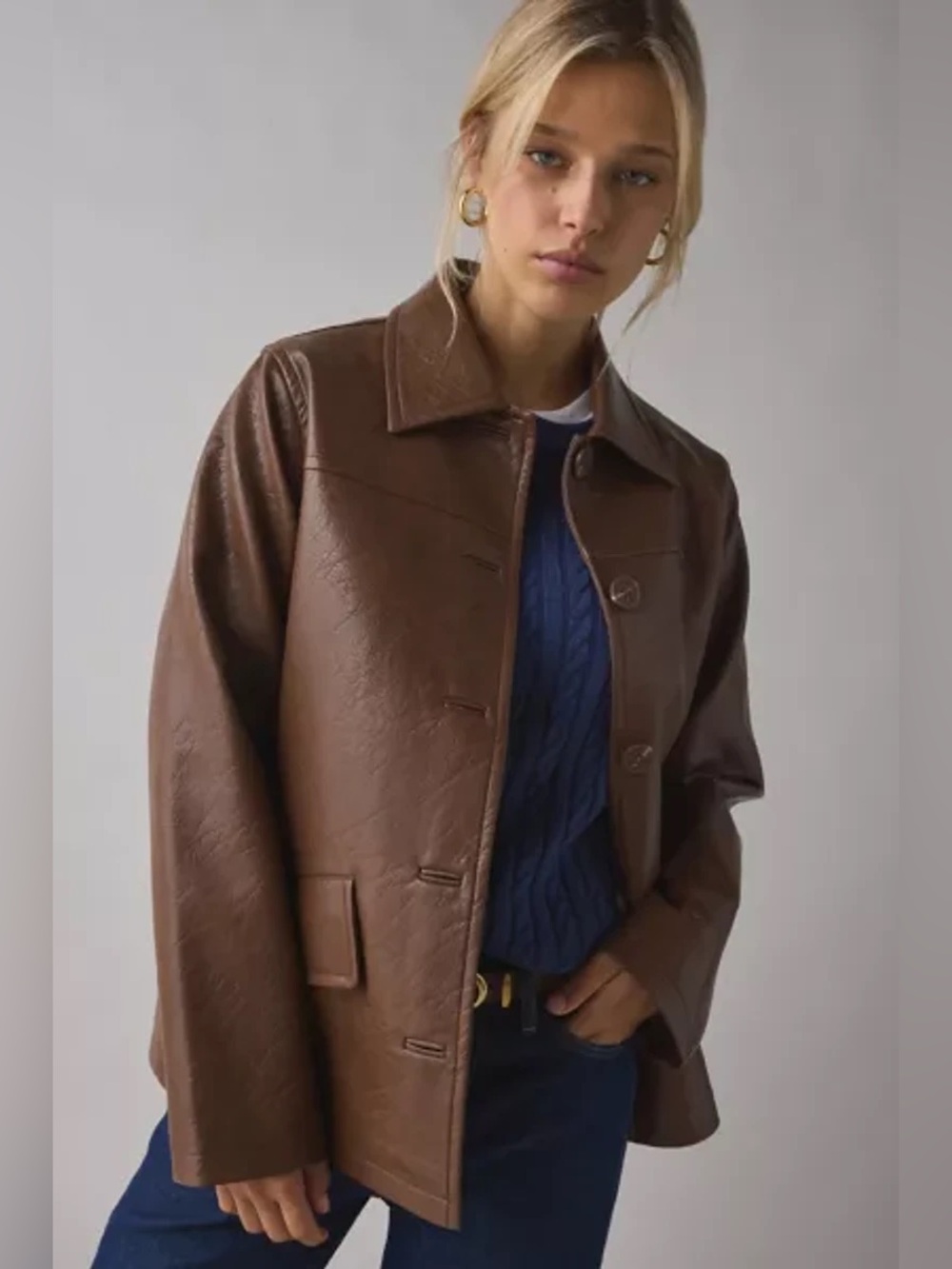 NWOT Urban Outfitters Sydney Faux Leather Brown Oversized Dad Jacket Sz M